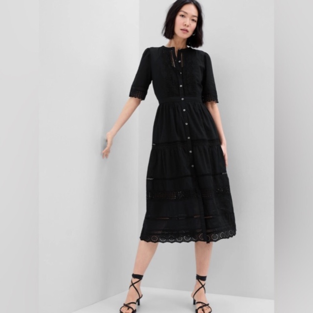 NWT! GAP Black Lace Button-Front Women's Midi Dress - Picture 3 of 6